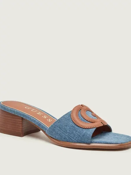 Guess De blugi șlapi cu gros cu adaos de piele albastru
