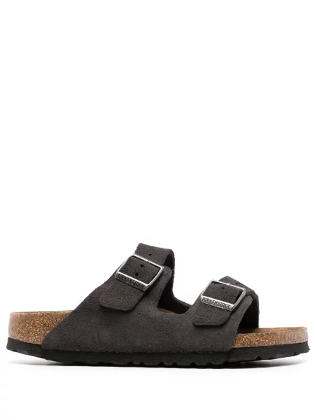 Sandale Birkenstock din piele cu cataramă gri