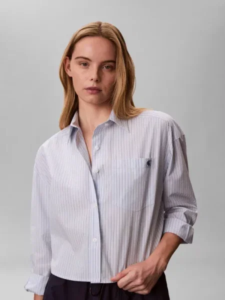 Cămașă din denim Calvin Klein Jeans din poplin albastru