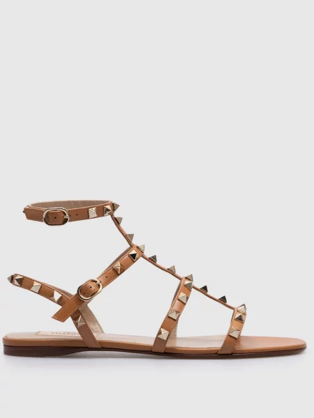 Шкіряні сандалі з пірамідками ROCKSTUD Valentino коричневі