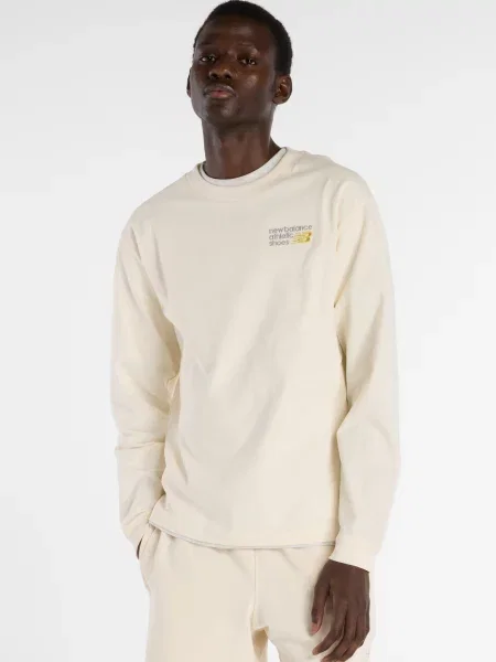 Футболка New Balance с длинным рукавом с автографом бежевая