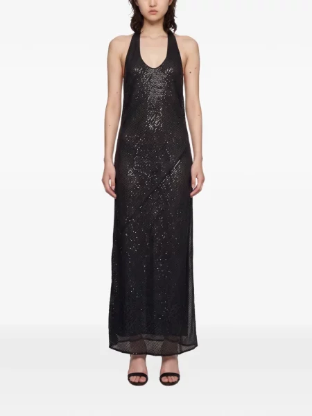 Rochie maxi The Andamane cu paiete cu gât halter negru