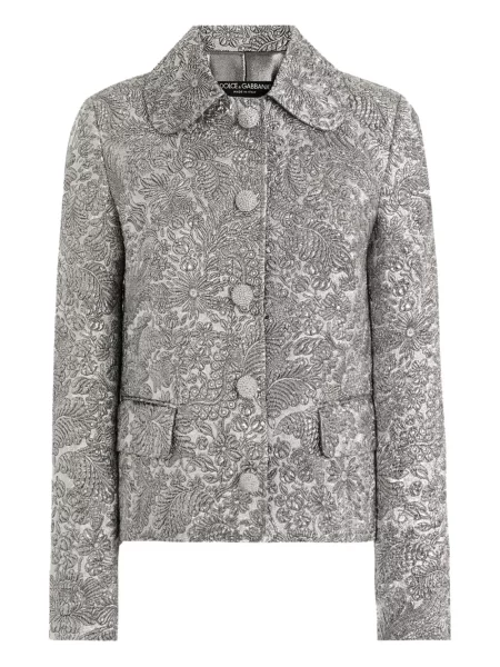 Geacă Dolce & Gabbana cu model floral din jacard argintiu