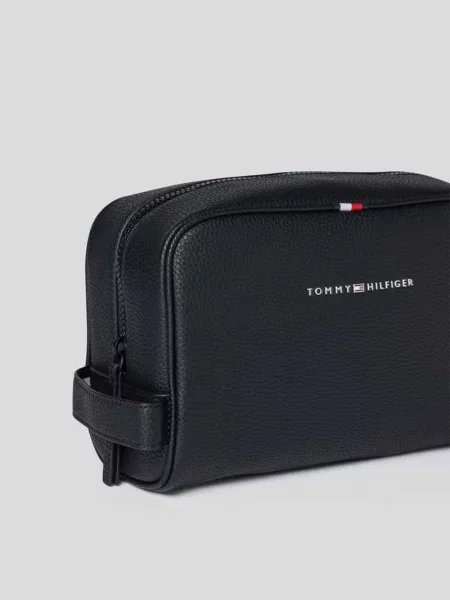 Kosmetyczka z detalami z logo Tommy Hilfiger czarna