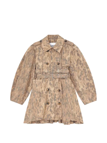 Palton Ganni cu imagine cu model leopard cu două rânduri de nasturi