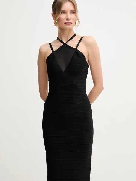 Herve Leger sukienka Lana midi dopasowana czarny