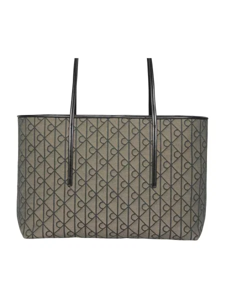 Žakárová shopper kabelka Calvin Klein hnědá