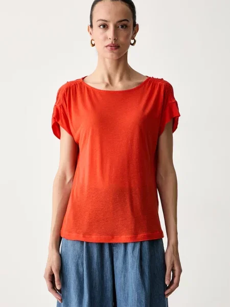 United Colors of Benetton t-shirt γυναικείο με πρόσμιξη λινού κόκκινο