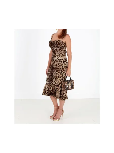 Sukienka midi Dolce And Gabbana w panterkę brązowa