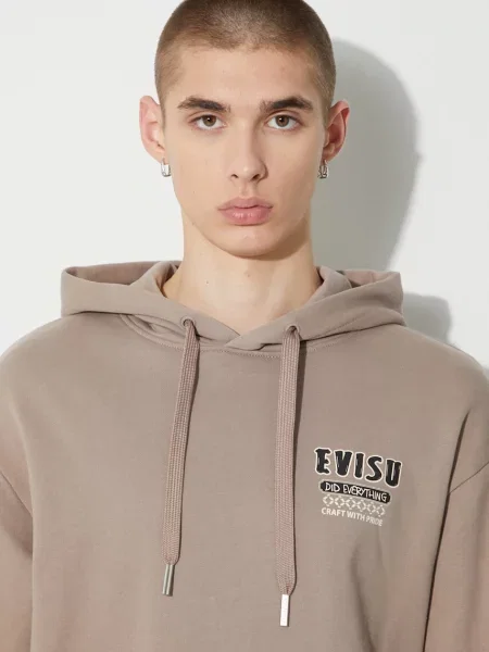Свитер Evisu с капюшоном с принтом бежевый