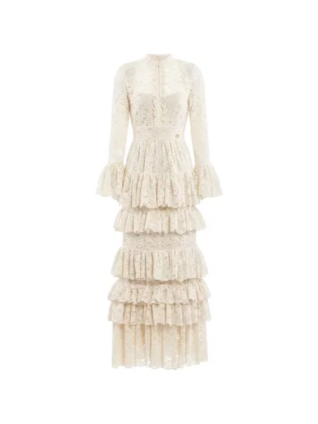 Rochie maxi Saiid Kobeisy cu volane din dantelă
