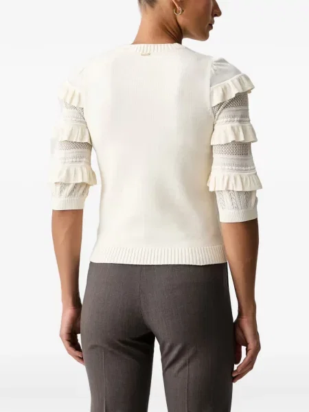 Pulover Twinset cu volane plasă alb