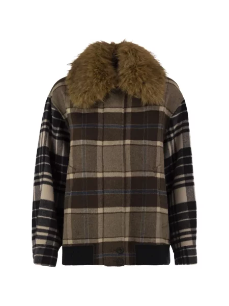 Geacă Weekend Max Mara de lână în carouri maro