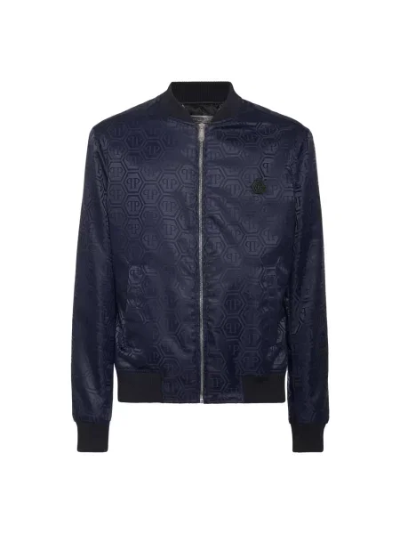 Kurtka bomber Philipp Plein żakardowy niebieski