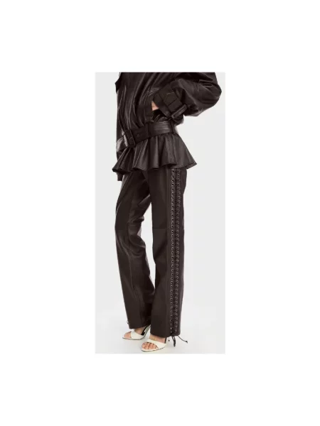 Rotate spodnie skórzane szerokie high waist brązowy