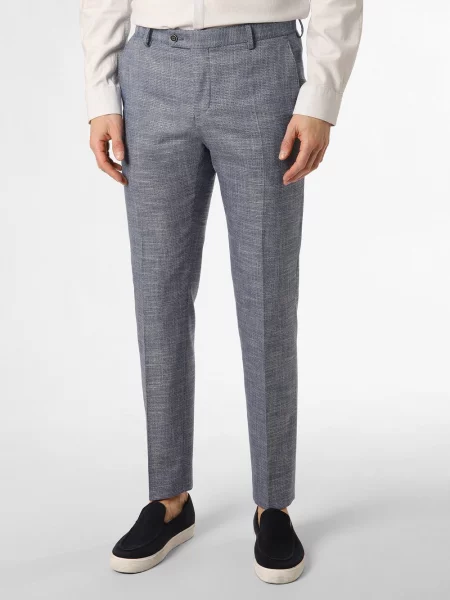 Finshley & Harding Spodnie Mitch Mężczyźni Modern Fit niebieski wypukły wzór tkaniny 54