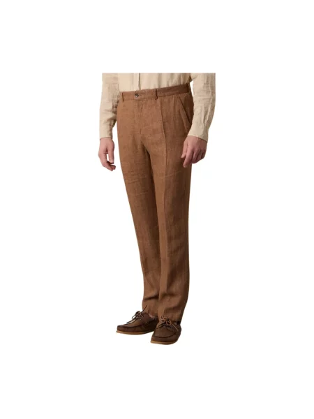 Lniane spodnie Brooks Brothers w jodełkę brązowe