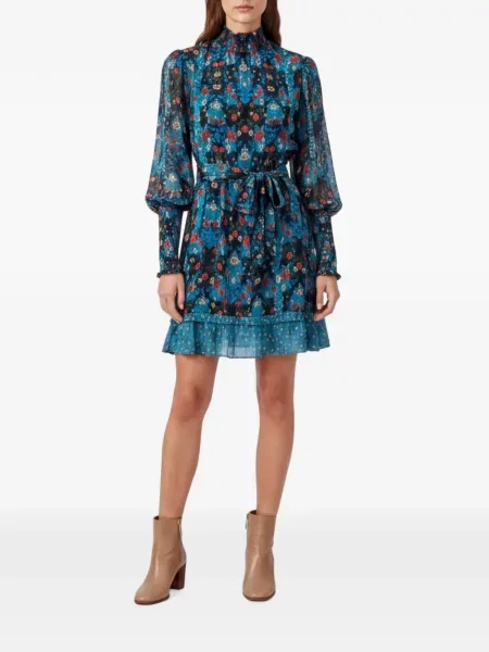 Rochie mini Farm Rio cu model floral cu imagine albastru