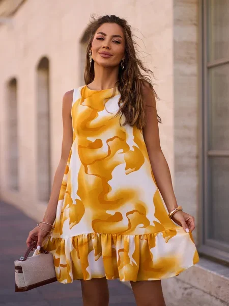 Сукня міні ISSA Plus комбінований верх жовтий