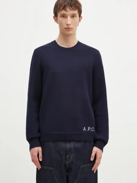 A.P.C. pulover de lana Pull Edward barbati marin albastru