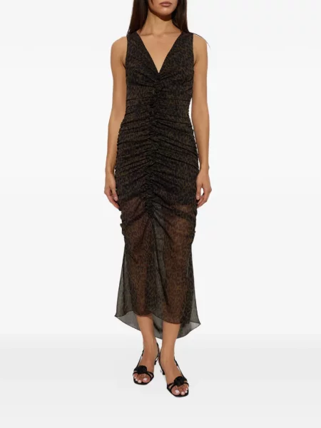 Rochie midi Rotate Birger Christensen cu model leopard cu volane maro