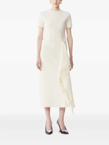 Fustă Lanvin cu franjuri tricotate alb