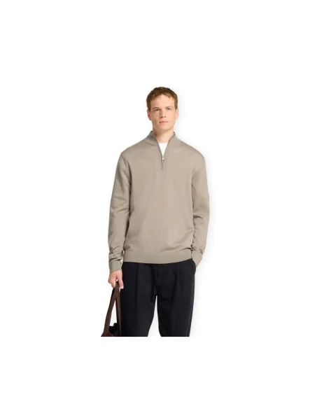 Pulover Selected Homme tricotate de jumătate de fermoar bej