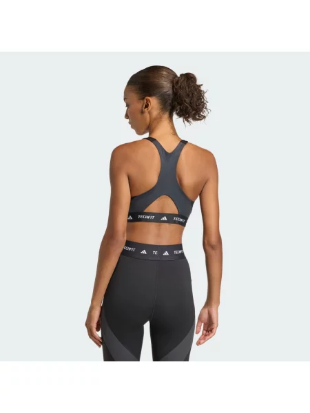 Biustonosz treningowy TECHFIT Color Block zapewniający średnie wsparcie czarny