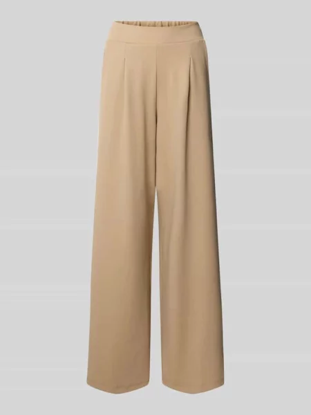 Spodnie z zakładkami w pasie o kroju regular fit z elastycznym pasem Tom Tailor Denim beżowe