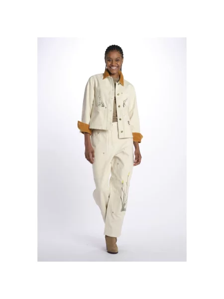 Haftowane spodnie Scotch & Soda z wysoką talią białe
