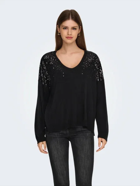 Pulover Only cu paiete negru