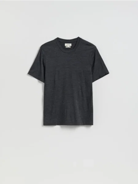 Reserved Tricou slim fit din lână merinos gri-închis gri