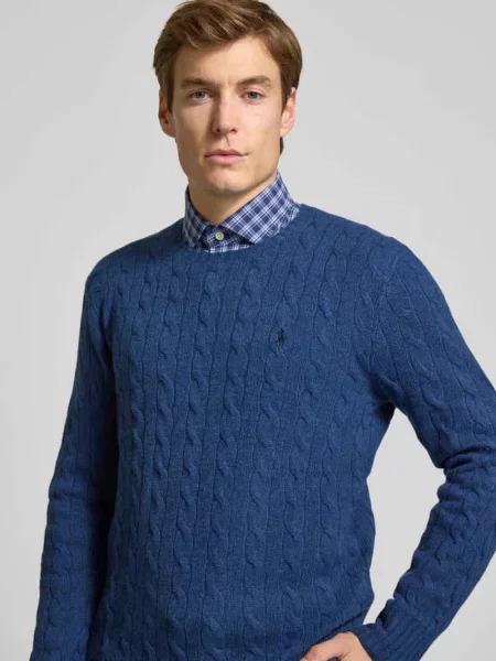 Sweter z dzianiny o kroju regular fit z mieszanki wełny i kaszmiru Ralph Lauren niebieski