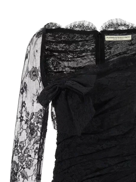 Rochie mini Alessandra Rich cu funde din dantelă de costum negru