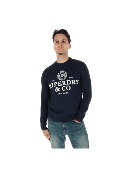 Sweter z dzianiny z okrągłym dekoltem Superdry niebieski