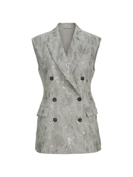 Vestă Brunello Cucinelli cu broderie de lână gri