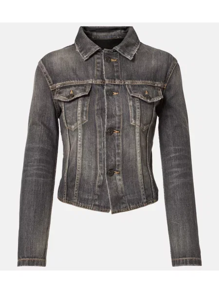 Kurtka jeansowa Balenciaga sznurowana koronkowa szara