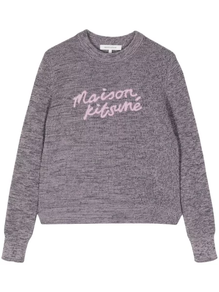 Pulover Maison Kitsune cu broderie violet