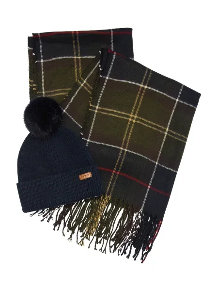 Set Fular și Căciulă Barbour Dover Bleumarin alb