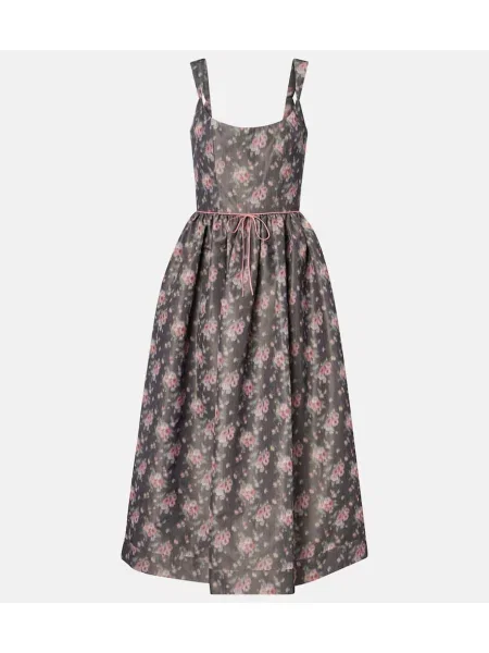 Sukienka midi Markarian w kwiatki do kolan z gorsetem szara