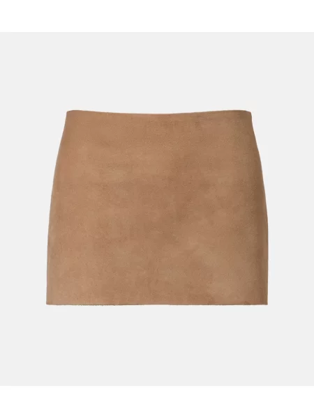 Fustă Khaite din piele de căprioară bej