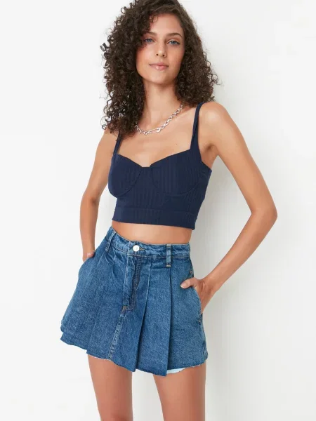 Fustă din denim Trendyol albastru