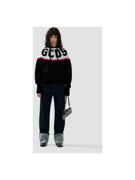 Bluza z kapturem Gcds wełniana z logo o skróconej długości czarna