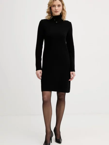 United Colors of Benetton sukienka z dodatkiem wełny midi dopasowana czarny
