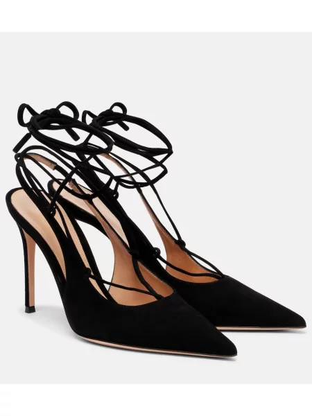 Pantofi cu toc Gianvito Rossi cu șireturi din piele de căprioară slingback negru