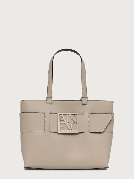 Geantă shopper Armani Exchange din piele bej