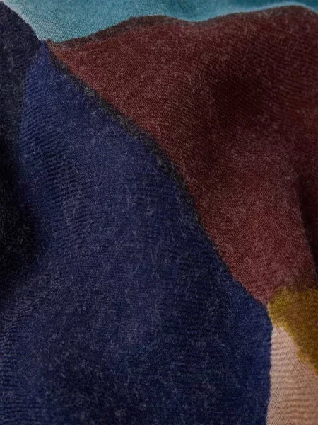 Szal z wełny ze wzorem z logo i frędzlami Altea niebieska
