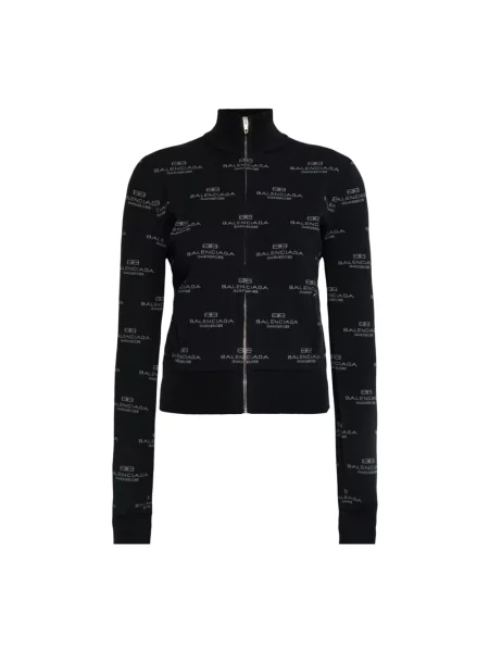 Lniany kardigan Balenciaga z logo czarny