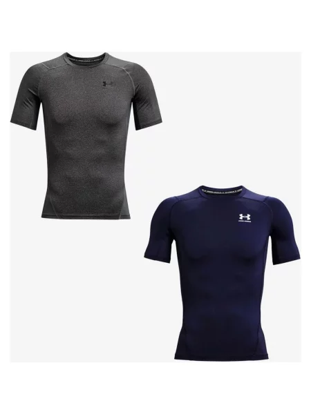 Koszulka Under Armour HeatGear Compression z krótkim rękawem szaro-niebieska 2 sztuki S szara