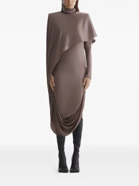 Sukienka Mugler drapowana garniturowa brązowa